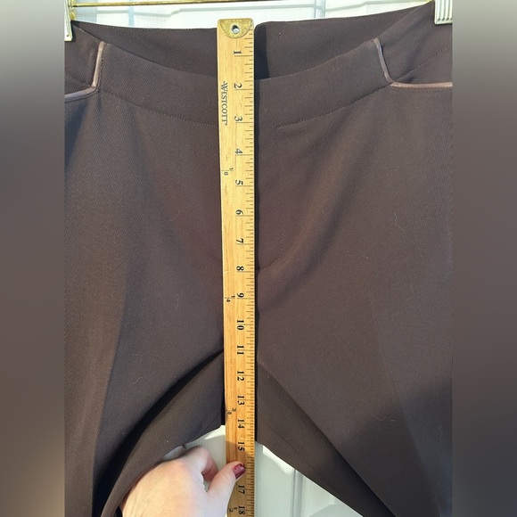 LAUREN RALPH LAUREN PETITE Brown 100% Wool Leather Trim 14P Straight Leg Career - Picture 9 of 13